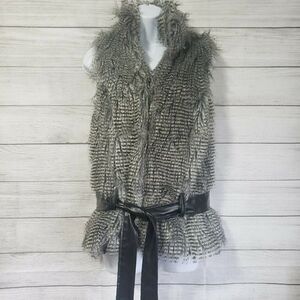 Miss Ashley small faux fur belted furry animal print vest
